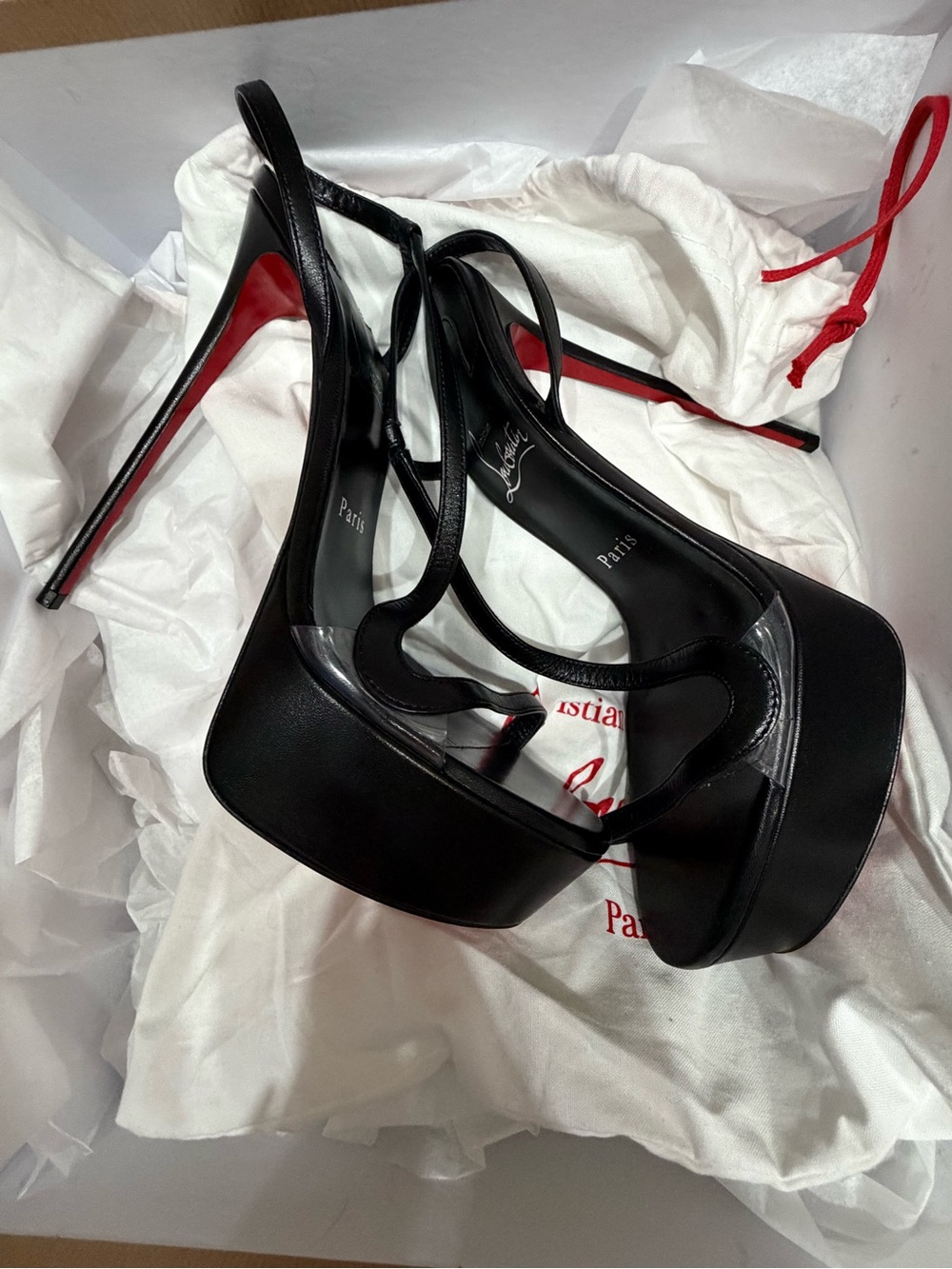 Christian Louboutin Black Leather Platform Slingback Pumps with Red Sole 39
